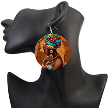 Load image into Gallery viewer, SOMESOOR Vinatge African Headwrap Woman Wood Drop Earrings Afrocentric Ethnic Boths Side Painting Jewelry For Blacks Gifts 1Pair