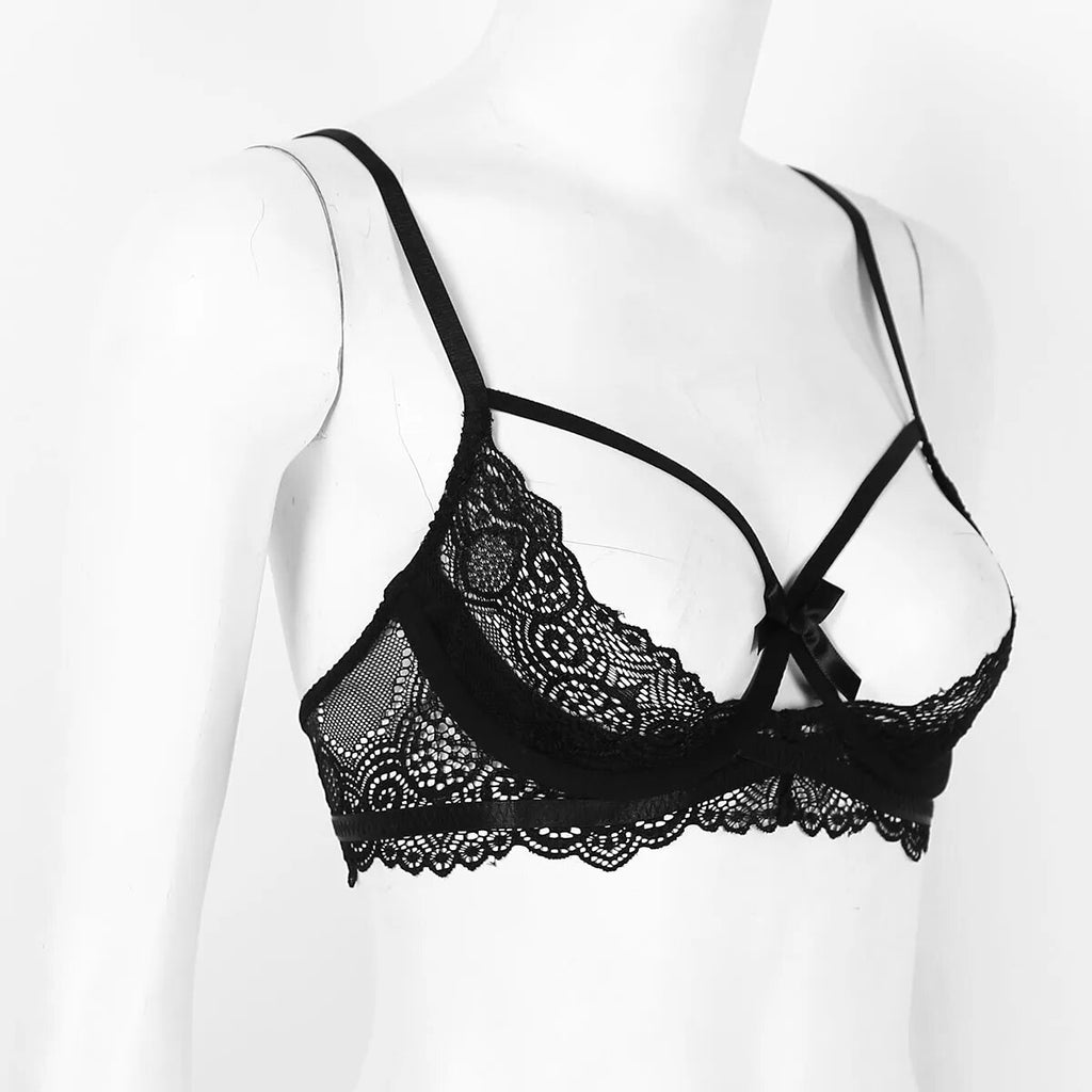 Sexy Lingerie Women See Through Sheer Lace Brasieres Underwear Female Adjustable Straps Push Up Half Cups Underwired Bra Tops