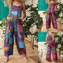 Load image into Gallery viewer, Women Ethnic Style  Jumpsuits Summer Overalls Multicolor  Square Neck Sleeveless Casual Rompers with Pockets for Girls Playsuit