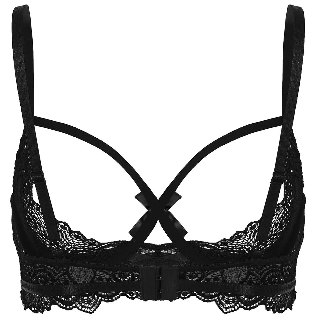Sexy Lingerie Women See Through Sheer Lace Brasieres Underwear Female Adjustable Straps Push Up Half Cups Underwired Bra Tops