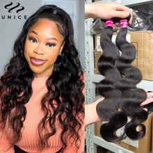 Load image into Gallery viewer, UNICE 30Inch Body Wave Brazilian Virgin Hair Bundles Natural Color 100% Human Hair Weave 1/3/4 pcs for Africa American Women
