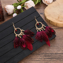 Load image into Gallery viewer, New Round Beaded Feather Tassel Earrings Women&#39;s  Fashion Simple Bohemain Ethnic Long Earrings As A Gift To A Friend