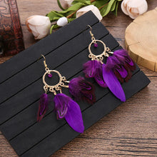 Load image into Gallery viewer, New Round Beaded Feather Tassel Earrings Women&#39;s  Fashion Simple Bohemain Ethnic Long Earrings As A Gift To A Friend