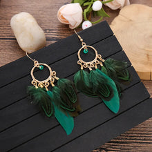 Load image into Gallery viewer, New Round Beaded Feather Tassel Earrings Women&#39;s  Fashion Simple Bohemain Ethnic Long Earrings As A Gift To A Friend