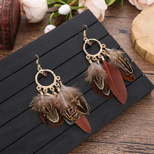 Load image into Gallery viewer, New Round Beaded Feather Tassel Earrings Women&#39;s  Fashion Simple Bohemain Ethnic Long Earrings As A Gift To A Friend