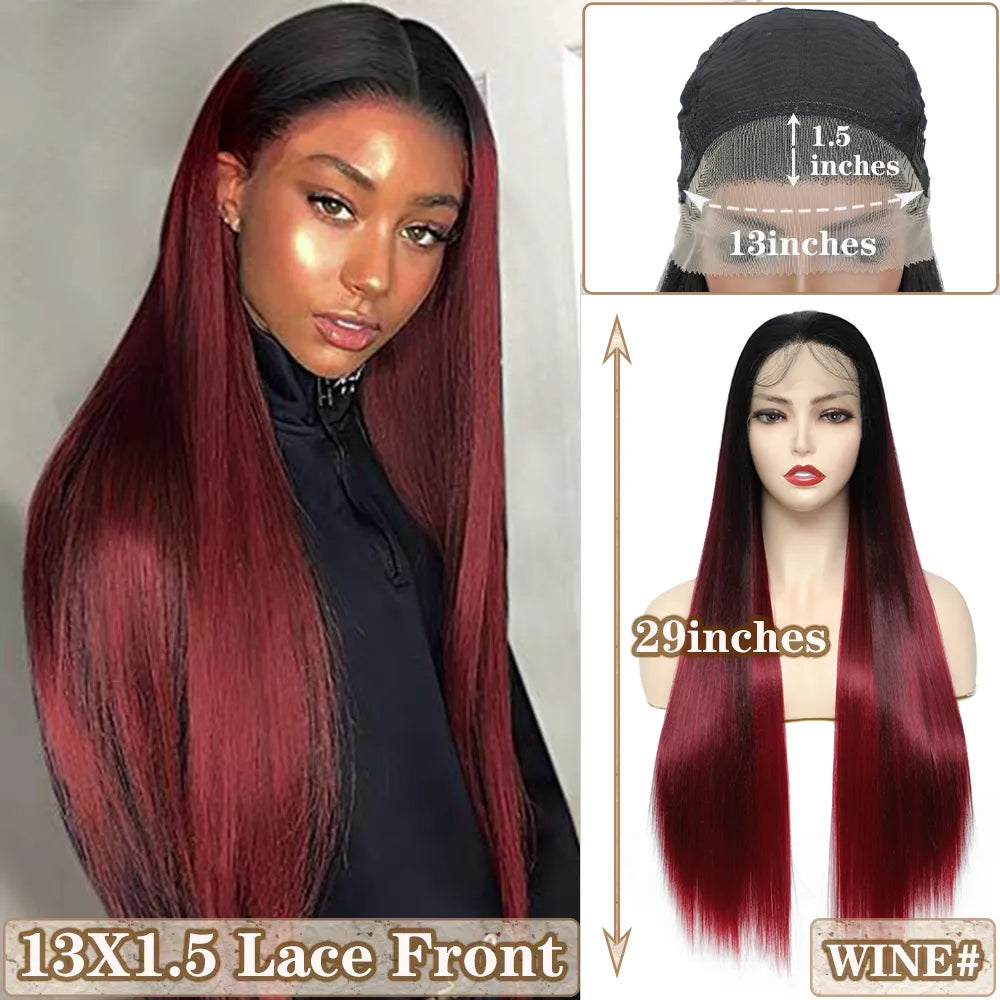X-TRESS 13X3 Lace Front Synthetic Wigs For Women Black Colored Free Part Long Straight Soft Natural Daily Hair Wig 150% Density