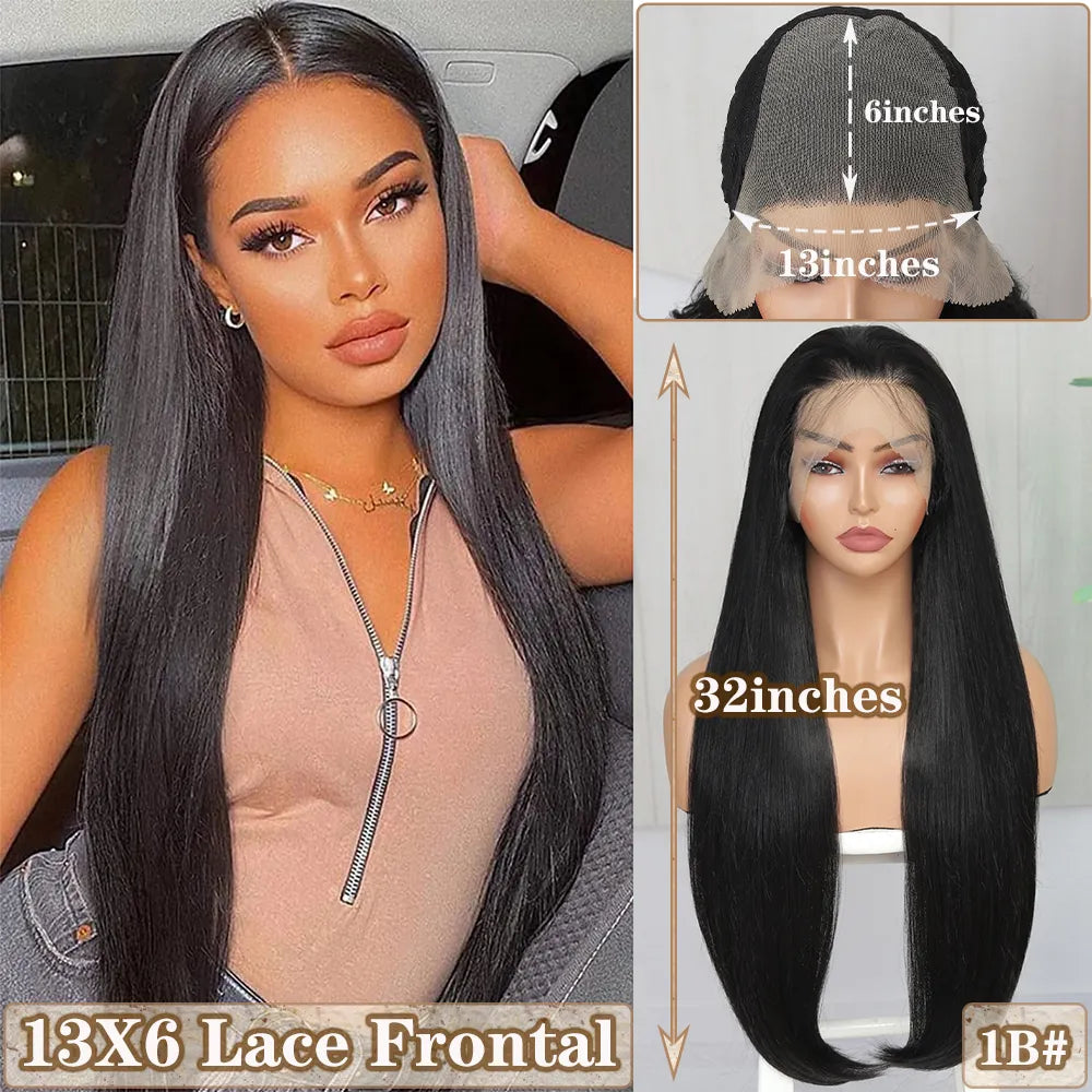 X-TRESS 13X3 Lace Front Synthetic Wigs For Women Black Colored Free Part Long Straight Soft Natural Daily Hair Wig 150% Density