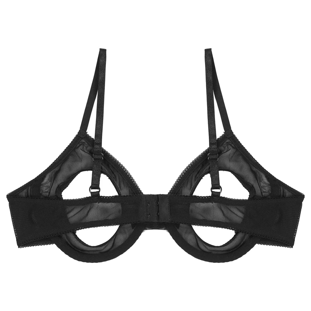 Women's See Through Mesh Hollow Out Open Nipples Underwired Bra Tops djustable Straps Unlined Bralette Sexy Brassiere Underwear
